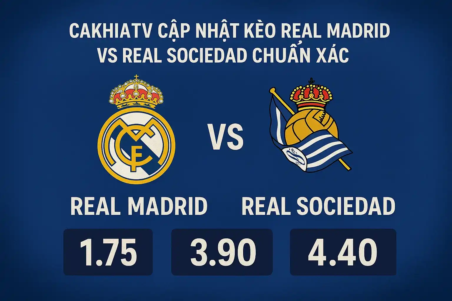 Real Madrid vs Real Sociedad - Soi kèo bóng đá 21:45-24/5 4 CakhiaTV cập nhật kèo Real Madrid vs Real Sociedad chuẩn xác