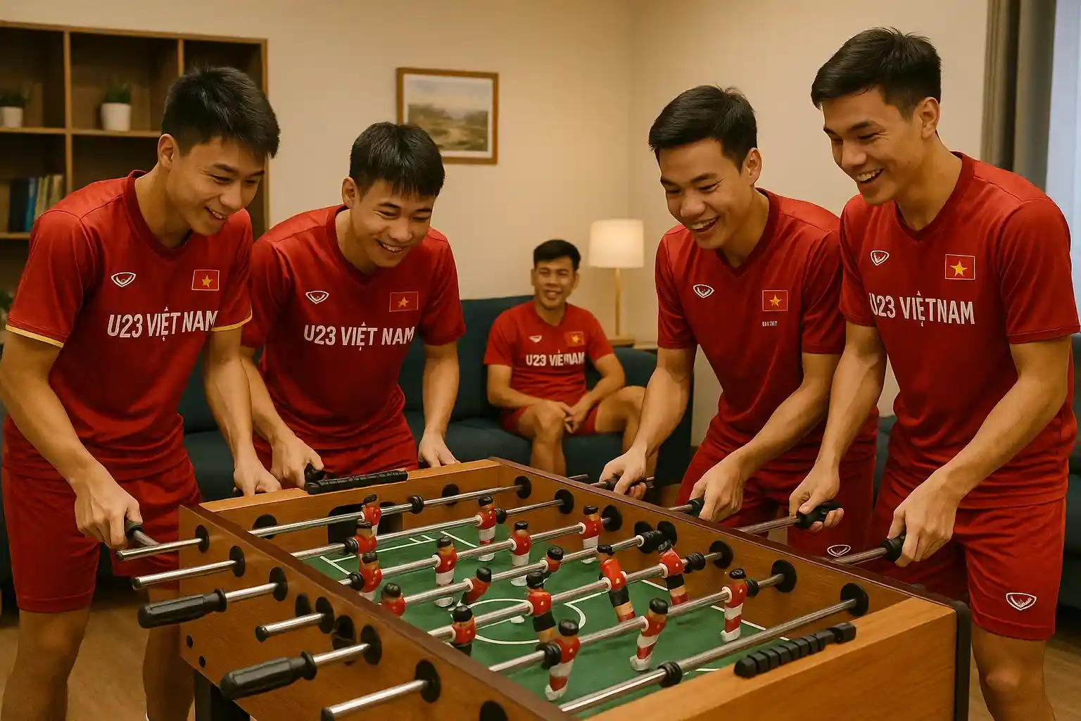 U23 Việt Nam nghỉ xả hơi sau khi thắng U23 Philippines (2-1) 3 Cầu thủ U23 Việt Nam chơi bi lắc và thư giãn trong phòng sinh hoạt